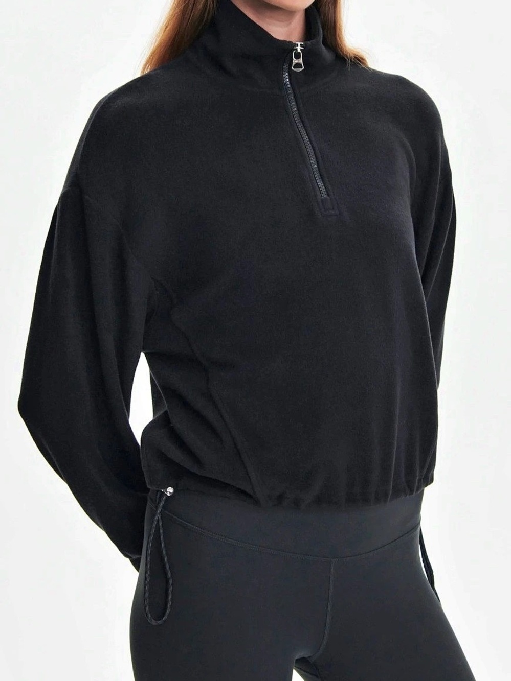 Varley Collett Half Zip Midlayer Black Brushed Cropped Pullover L
